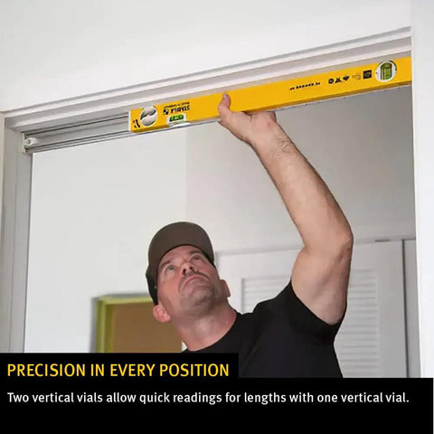 Heavy Duty Jamb Level Set Featuring 78 Inch Type 196 And 24 To 40 Inch Type 80 T Tool in use with vertical vials for accurate measurements.