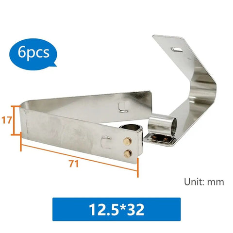 Solid 6 Pcs Stainless Steel Constant Pressure Spring Clamp Clips Kit With Durable Carbon Brush Holder For Heavy Duty Factory Workshops And Home DIY Gear That Will Get The Job Done Right. 12.5*32mm stainless steel clamp clip, 6pcs, side view