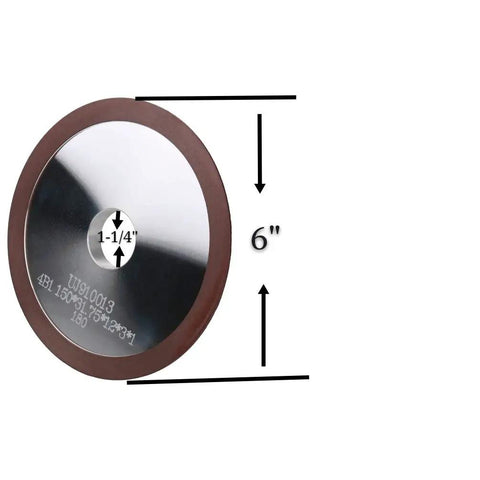 Top Shelf 6 Inch Dish Resin Diamond Grinding Facing Wheel For Carbide Circle Saw Blade Sharpening 180 Grit, showing size with arbor hole.