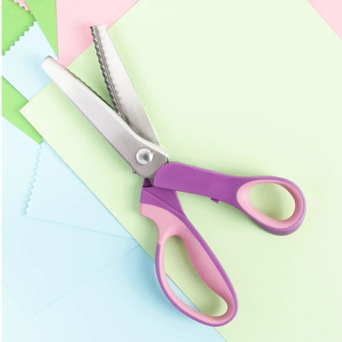 Ultra Sharp Pinking Shears For Fabric Cutting With Comfort Grips Dope Zig Zag Scissors For Scrapbooking And Dressmaking Great On Fabrics Leather Paper And Craft Materials purple handle with 5mm stainless steel blades cutting paper