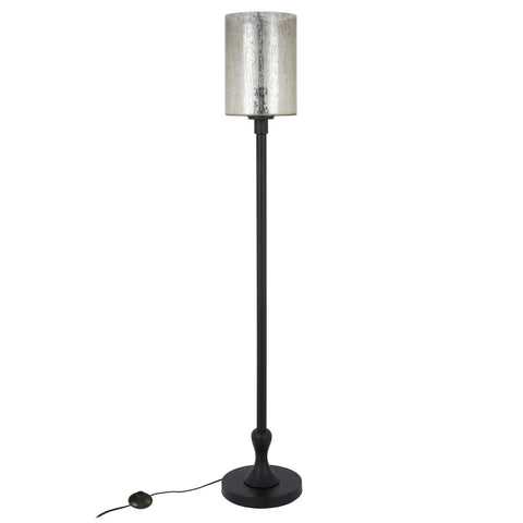 Tall Floor Lamp With Glass Shade In Brushed Nickel And Mercury Glass, Glam Showpiece For Living Room Or Office, 68.75 Inch Candlestick Style