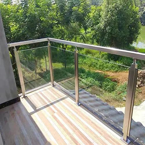 Solid 304 Stainless Steel Railing Post Kit With Round Handrail Guardrail System For Glass Panels Deck Patio Balcony Knockout Rust Resistant Design Zero Hassle Install Built Damn Tough on balcony with glass panels.