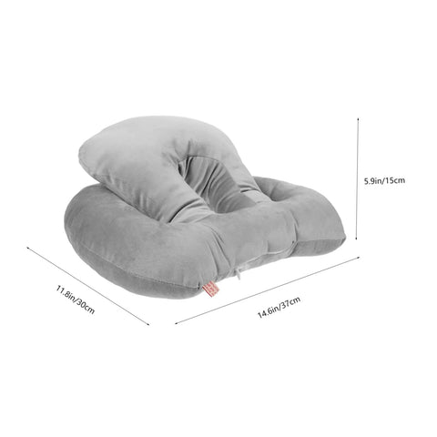 Portable Ergonomic Nap Pillow For Office And School, Face Down Sleep Cushion In Gray with dimensions and arm support
