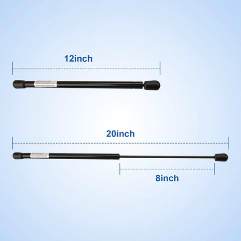 Twenty Inch Rv Door Gas Strut For Camper Compartment Lift Support With Ten Pound Load Capacity and Heavy Duty specs shown with dimensions.