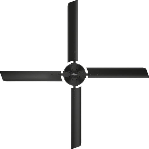 Top Tier Eight Foot Industrial Hvls Ceiling Fan Featuring Matte Black Trim And Beefed Up Direct Drive Core, top view of fan blades.