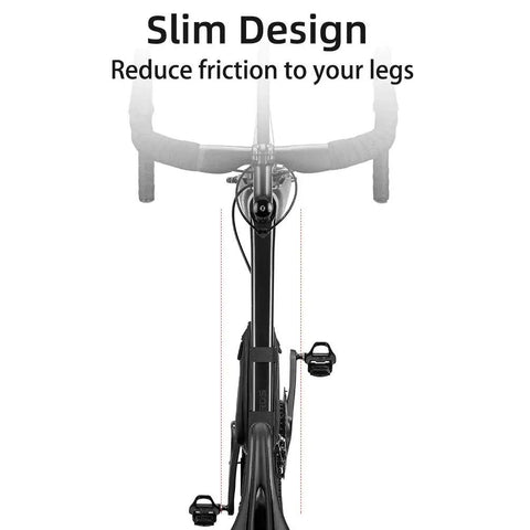 Top view of bike with On Frame Bike Triangle Bag With Dual Sided Pockets 1.5L Capacity Easy Access Tool Storage showing slim design.