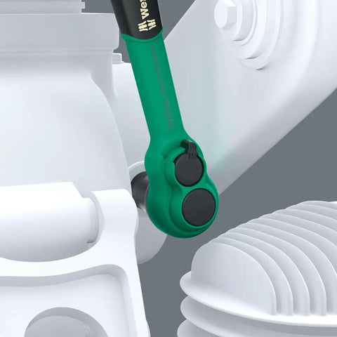 Zyklop Comfort Ratchet With Reversing Lever Three Eighths Inch Drive 230 mm Length in use near engine parts.