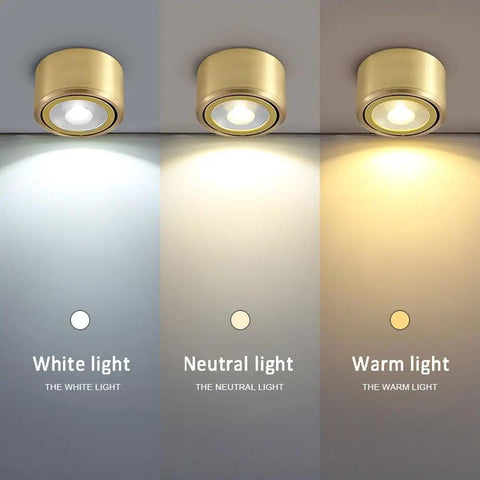 8 Pack Brass Trim Retrofit LED Recessed Lighting Tough As Nails Copper Housing Directional Eyeball Downlights Triple Switch 3000K To 6500K showing white, neutral, and warm light settings.