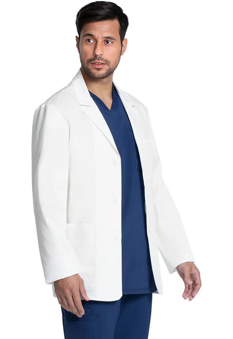 Men's 30 Inch Lab Coat White Consultation Coat With Durable Mechanical Stretch Fabric Modern Fit Notched Lapels For Easy Mobility In Clinic