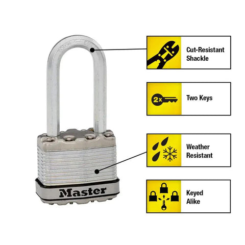 Magnum Heavy Duty Padlock With Key, Built Like A Tank, 3 Pack Keyed Alike, Dual Armor Laminated Steel Body With Features and Details