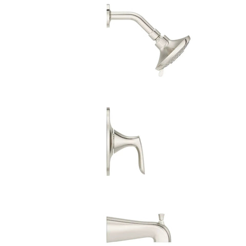 Weller Single Handle Tub And Shower Faucet Set With Multi Function Shower Head And Tub Spout Brushed Nickel Finish Five Spray Modes