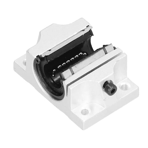 16mm Linear Guide Slider Bearing In Aluminum Alloy Housing With Wide Opening Low Noise Smooth Motion For CNC Machines And 3D Printers Built Tough Rust Resistant Block Easy Mount And High Precision, white block with visible balls