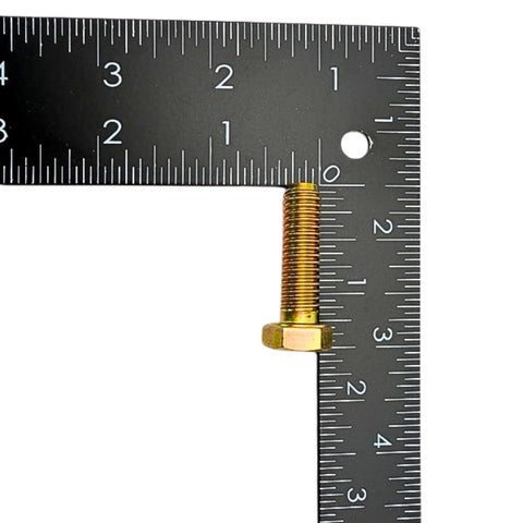 Three Eighths Inch Hex Bolts Grade Eight Set Of Ten with ruler showing one and a quarter inch length