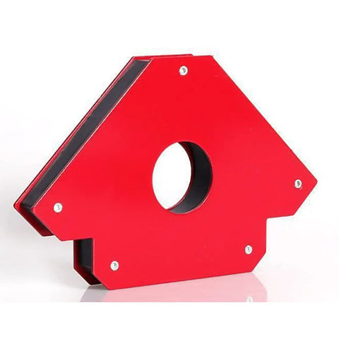 Red magnet from Six Piece Pro Grade Welding Magnet Set for Angle Alignment and Pipe Installations, heavy duty holder.