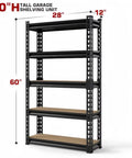 Beefy Five Tier Heavy Duty Metal Garage Shelving Unit With 1500 Lbs Capacity Adjustable Storage Rack Utility Metal Shelving