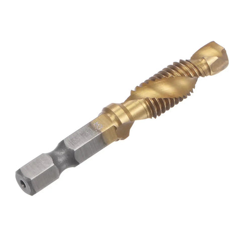 Combo Drill And Tap Bit Set One Quarter Inch Hex Shank M8 By One Point Two Five Metric Titanium Coated High Speed Steel 4341