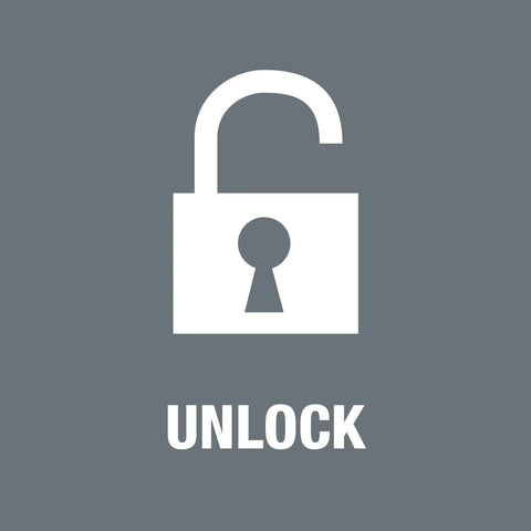 Illustration of a white open padlock symbol with the word 'Unlock' on a gray background.