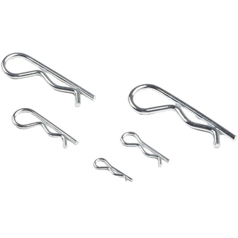 Assorted sizes of 100 Piece Galvanized Carbon Steel R Cotter Pin Kit With Handy Storage Box For Tractor, Trailer, Machinery And Automotive Fastening Repair, 6 Sizes, Easy Install, Quick Removal, Heavy Duty Clips.