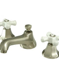 New York 8 to 16 Inch Widespread Lavatory Faucet With Brass Pop Up Drain No Drip Ceramic Disc Cartridge Satin Nickel Finish