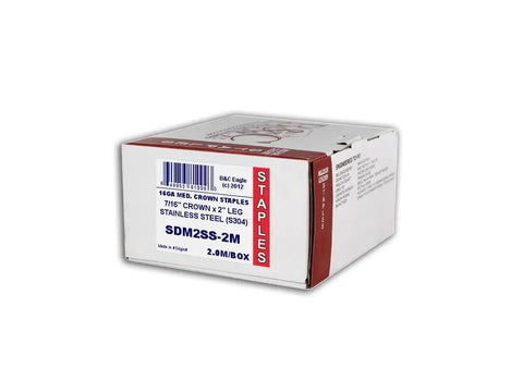 Box of Two Inch Length 16 Gauge S304 Stainless Steel Staples for Seven Sixteenth Inch Medium Crown Senco Style Staplers Heavy Duty