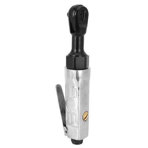 Pro Grade Pneumatic Ratchet Wrench With Quarter Inch Driver And Adjustable Twenty Five Foot Pound Torque For Quick Garage Fixes And Auto Tasks, showing metal body and drive head.