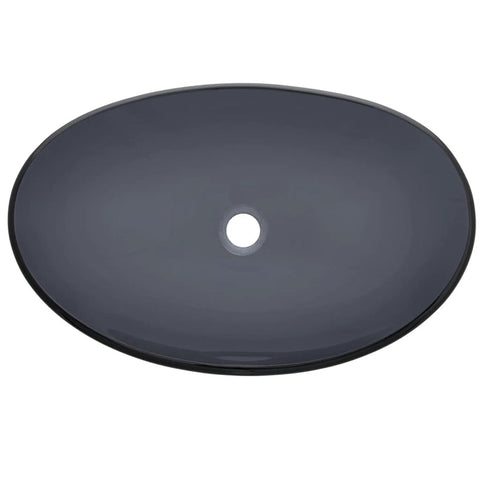 Clear Grey Bigio Glass Vessel Bathroom Sink With Above Counter Mount Tempered Glass Scratch Resistant And Non Porous 21.5 By 15 By 5.5 Inches Drain Opening 1.75 Inches Modern Vessel Design