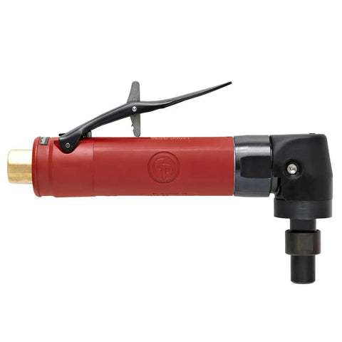 Heavy Duty Industrial Air Angle Die Grinder With A Compact Half Horsepower Motor And One Quarter Inch Collet side view showing trigger and connection.