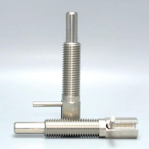Heavy Duty M12 Retractable Indexing Plunger Pin 4 Pack Stainless Steel Spring Loaded Latch With L Handle showing threaded design and latching mechanism.