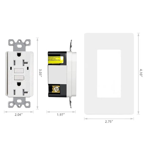 Dimensions of GFCI Outlet Tamper Resistant Receptacle With LED Indicator For Your Pad Safety 20 Amp 125 Volt Self Test