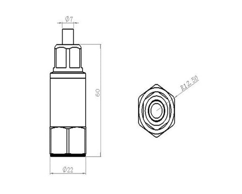 Technical drawing of industrial piezoelectric vibration sensor dimensions and design
