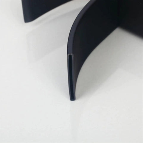 Close-up of curved edge of a black tempered glass panel, part of Bathroom Sink Tempered Glass Bathroom Vessel Vanity Sink.