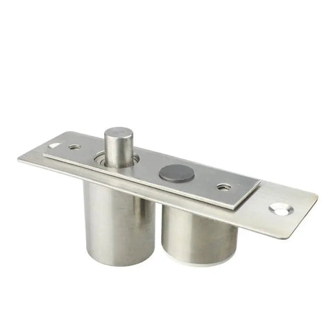 Heavy Hitter Smart Drop Bolt Deadbolt Electric Door Lock For Frameless Glass Doors beefy stainless steel strike plate close-up view.