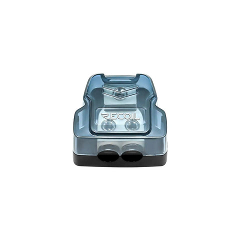 Heavy Duty Fuse Distribution Combo Block For Dual Amplifier Ground Wiring Zero To Four Gauge Input with twin output terminals in clear polycarbonate.
