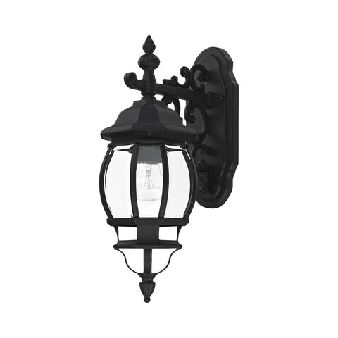 Frontenac 1 Light Outdoor Wall Lantern with Clear Beveled Glass Shades Black Finish 20 by 6 six point five inch exterior fixture