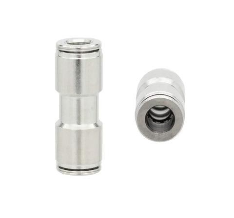 Push To Connect Straight Union Fitting One Quarter Inch Tube OD To One Quarter Inch Tube OD Nickel Plated Brass Body