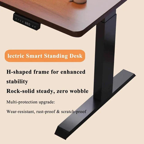 Heavy Duty Electric Height Adjustable Standing Desk Featuring Smooth Glide Motors And Rock Solid L Shaped Corner Build For A Sick Home Office Workstation Upgrade That Guarantees Zero Stress, showcasing H-shaped frame and sturdy legs.