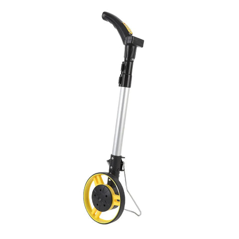 FILFEEL Digital Display Distance Measuring Wheel – Folding Hand Push Roller showing the lightweight aluminum handle and yellow wheel.