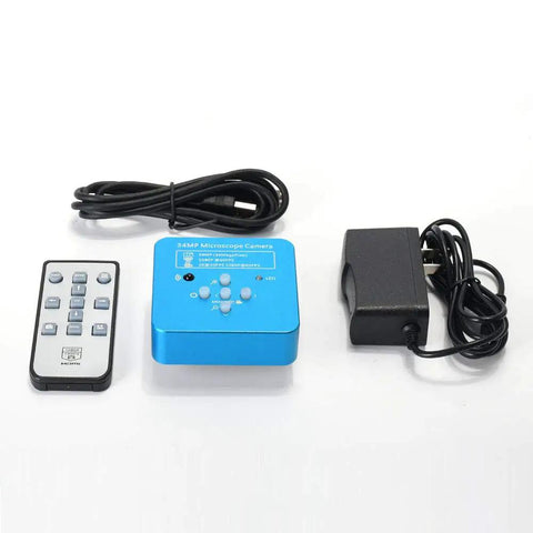 Ultra High Resolution 34MP Full HD 2K 1080P Digital Microscope Camera With HDMI And USB For Phone And PC Ideal For PCB Repair Electronics Inspection Industrial Microscopy And Precise Solder Work, with remote, cable and power adapter