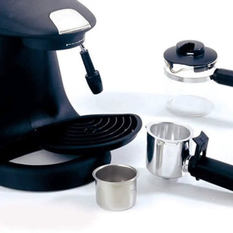 Semi Automatic Espresso Coffee Machine With Swivel Milk Frother For Silky Cappuccinos Compatible With Coffee Pods Quick Heat 730 W with accessories.