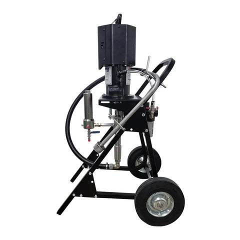 Straight Up Heavy Duty Pneumatic Airless Sprayer With 4600 Psi Max Pressure on a rolling cart for paint projects.