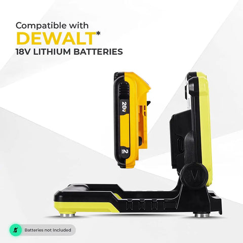 Side view of FLUD 4000 LED Work Flood Light For Dewalt 20V Battery showing battery compatibility