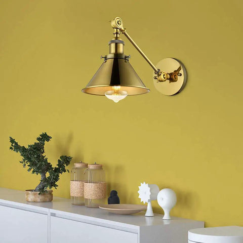 2 Pack Swing Arm Wall Light With Adjustable Brass Finish Sconce And Cone Shade Industrial Vintage Wall Lamp Mounted Lighting Fixture