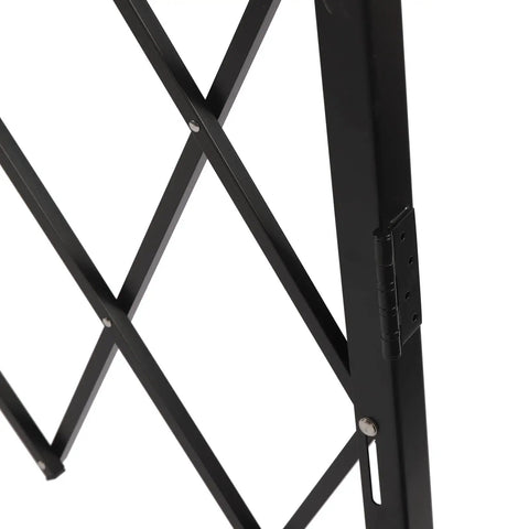 Close-up of the hinge and frame details of the Badass Wall Mounted Folding Security Gate Smooth Glide Expanding Accordion Barricade.