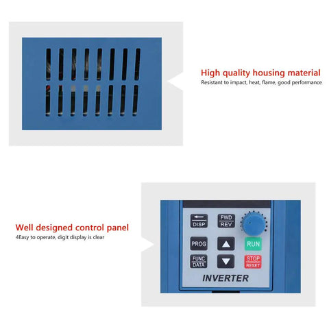 Heavy Duty 4KW 380V 12A Variable Frequency Drive Inverter VFD Speed Controller For 3 Phase Motors With Wide Speed Range, Anti Trip Protection, Reliable Performance, Industrial Grade Motor Controller, blue housing and control panel