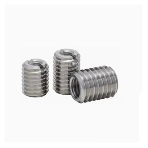 M10 Slotted Self Tapping Thread Insert Adapter Nuts Double Sided For Metal Wood Plastic Fastening No Pre Drill Versatile Conversion Pack Of 2 Or 3 Pieces Easy Install Heavy Duty Hardware Set - three steel fasteners shown