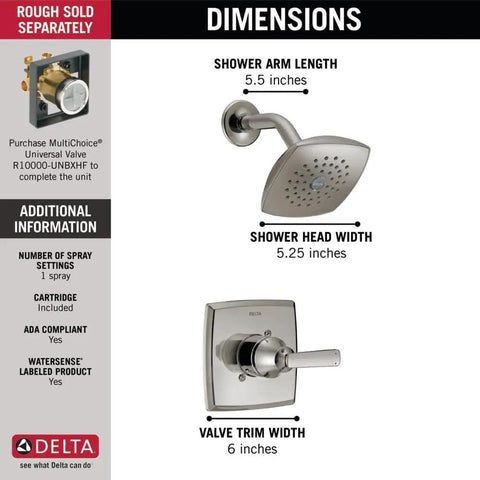 Dimensions of Ashlyn 14 Series Brushed Nickel Shower Trim Kit With Head And Handle Set Stainless T14264 SS Valve