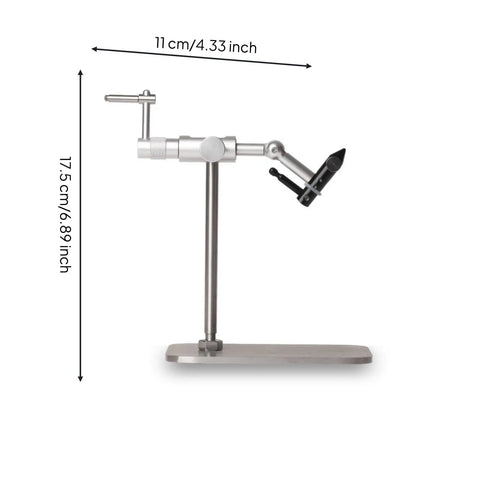 Fly Tying Vise With Adjustable Head And Hardened Steel Hook Jaws, No Slip Bench Tool That Doubles As Fly Tying Workhorse, Silver Finish With Scale For Accurate Measurements For Every Session, 17.5 cm tall