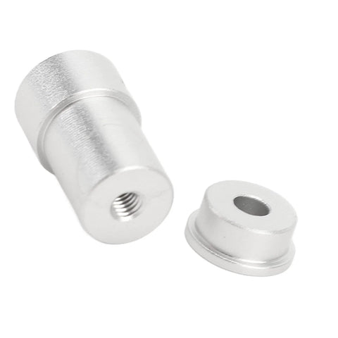 Aluminum motor shaft coupling, 4mm bore, two-piece mounting hub, silver