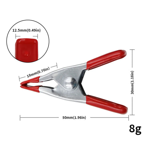 2 Inch Heavy Duty Spring Clamps For Woodworking And Photo Studio Backdrops, Nickel Plated Metal Clips, size details shown