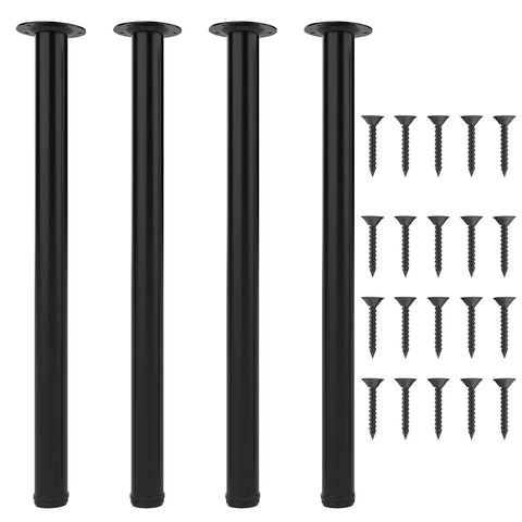 Beefy 28 Inch Adjustable Metal Table Legs Set Of 4 Black Heavy Duty Office Desk Kitchen Table Legs For Durable Furniture Includes Mount Plates And Screws 2 Inch Diameter With Leveling Pads